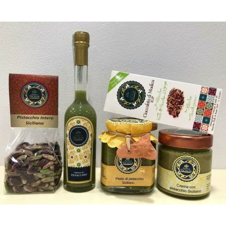 Specialità con PISTACCHIO SICILIANO Pesto, crema, Cioccolata di Modica e Liquore